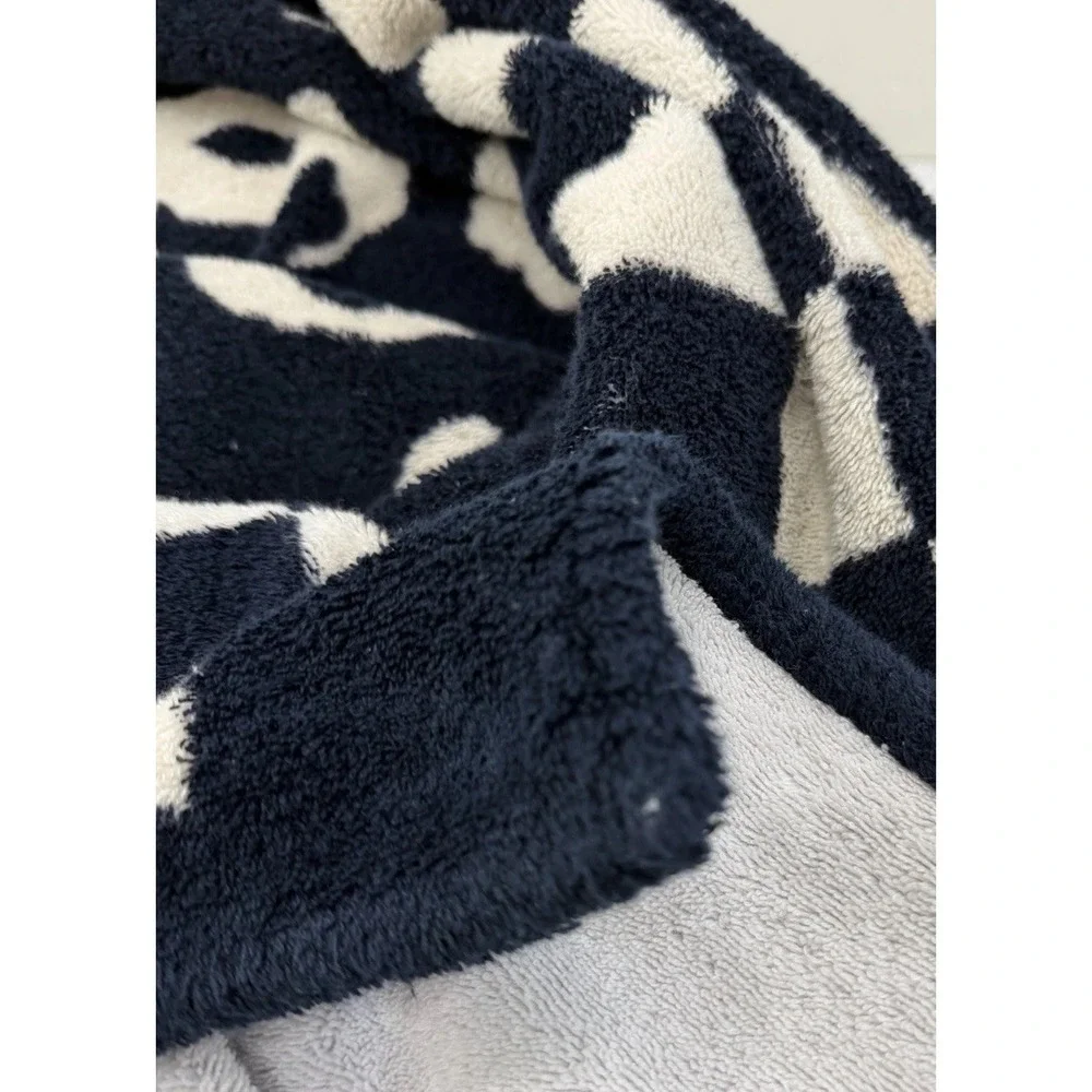 CHANEL Vintage 90's Blue Black White Check CC Logo Beach Towel Made in France